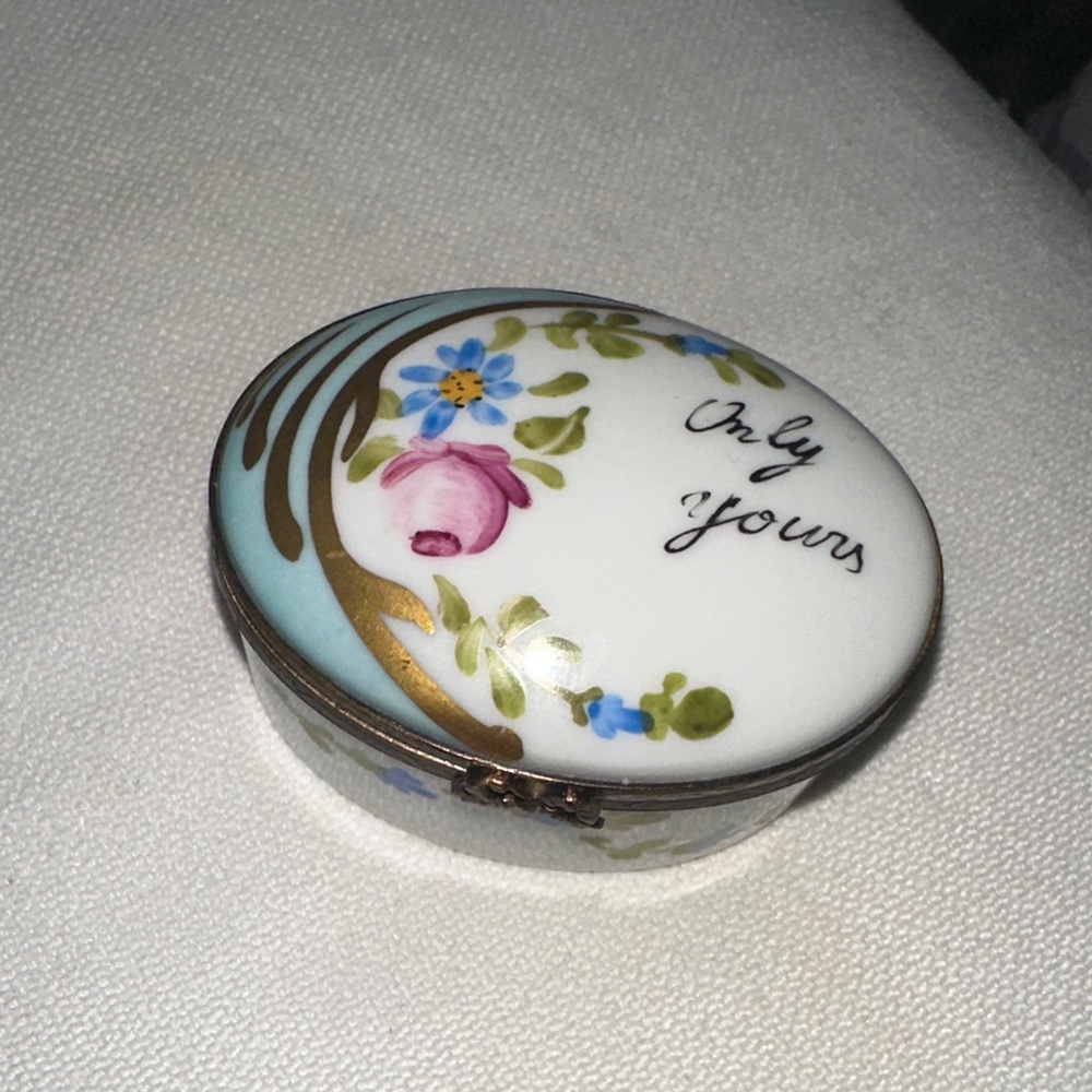 Limoges Blue and Gold Floral Trinket Box